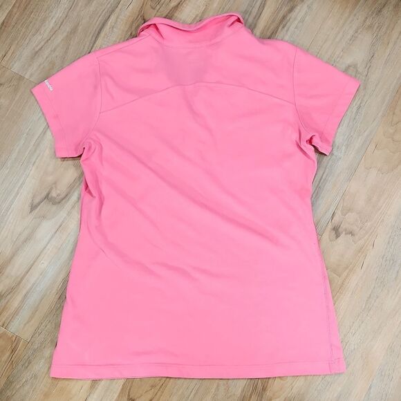 🐞Columbia Pink Omni-Freeze Collared Vneck Short Sleeve Top Medium - Picture 3 of 15
